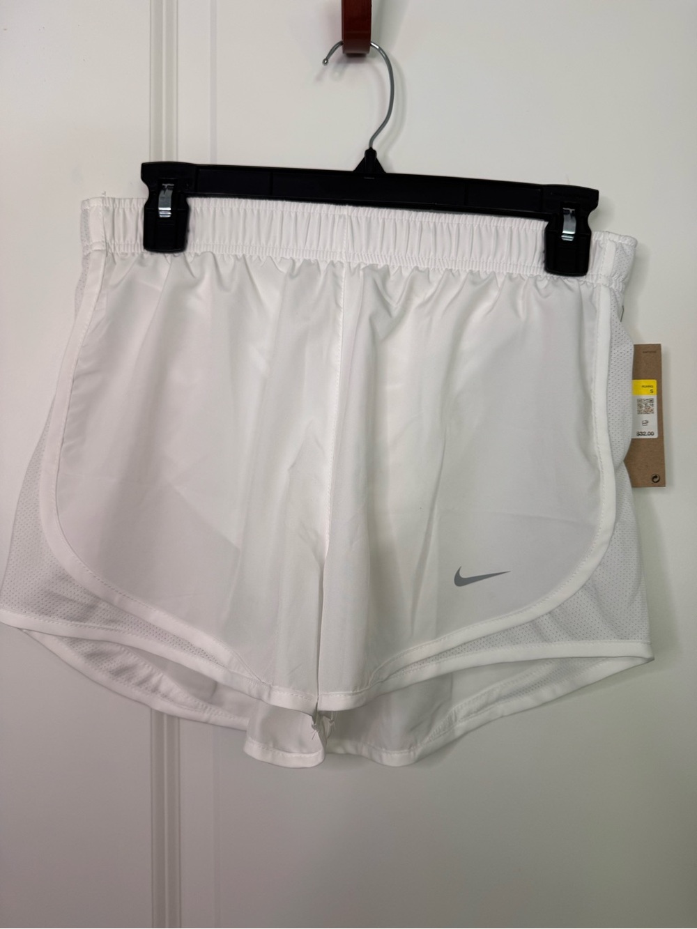 Nike White Ladies' Athletic Running Shorts with Silver Swoosh